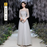 2025 Grey sister group bridesmaid clothes long and thin  new host evening dress women can usually wear bridesmaid clothes