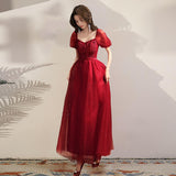 2025 Toast clothes Bridal women  new autumn and winter pregnant women return clothes Skinny burgundy wedding thank you banquet dress skirt
