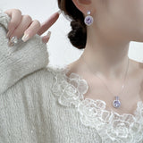 2025 Light luxury high-end zircon circle necklace earrings set personalized design sense fashion simple collarbone chain jewelry wholesale