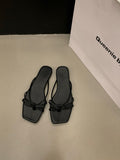 DEANWANGKT  Style Flat Bottom Flip-Flops Flip-Flops Fairy Shoes Outerwear  New Summer Beach Sandals Silver Sandals