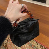 DEANWANGKT 2025 Handbag bag women's new high-end hand scratch commuter bag new Chinese black beaded shoulder messenger women's bag