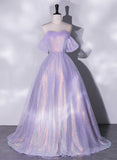 Solvbao Lovely Off Shoulder Lavender Long Party Dress, Cute A-line Tulle Prom Dress