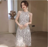 2025 sequined small evening dress 2025 new light luxury party party high sense can usually wear adult ceremony small dress skirt