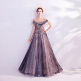 Solvbao Beautiful Purple Lace and Tulle Long Evening Dress Prom Dress, A-line Tulle Formal Dress