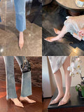 DEANWANGK  High Heels Sandals for Women  Summer New All-Match Pointed Toe Sexy V Buckle Toe Cap Stilettos Shoes Not Tired Mid Heel