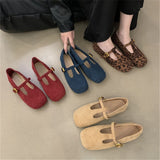 2025  Vintage Mary Jane Shoes Women's Flat popular Fall Andra Red Square Head T with Soft Soled Beanie Ladyshoes Granny Shoes