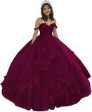 2025Popular, ,   new evening dress one-word shoulder bar mitzvah dress princess dress three-dimensional flower applique dress