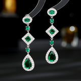 2025 Light luxury high-end fringed temperament earrings trendy dress banquet bridal accessories geometric rhombus long water drop earrings