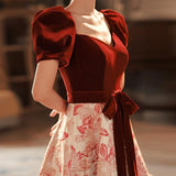 2025 Princess on the Run Toast Bridal Burgundy Engagement Dress Femininity Evening Dress Light Luxury Door Dress Casual Dress