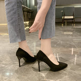 DEANWANGK  Spring and Autumn New Black High Heels Women Low-Cut Pointed-Toe Stilettos Sexy High Sense Classy Shoes