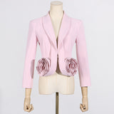 2025 spring new fashion V-neck three-dimensional rose splicing design suit + high waist pleated skirt suit
