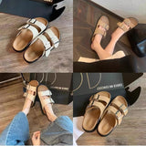 DEANWANGKT  Genuine Leather Version!  New Slippers Women's Summer Outdoor All-Matching Flat Boken Women's Shoes Casual Beach Women's Shoes