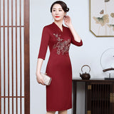 2025 Manufacturer's supply, mother-in-law wedding dress, wedding mother dress, medium sleeve, spring and summer V-neck wedding improved cheongsam