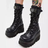 Cross-Border Wedge Knight Boots Female  New HOTan and NEWn plus Size Punk Handsome Platform Women's Mid Boots