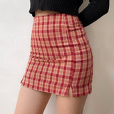 deanwangkt - Red Cara Plaid Skirt