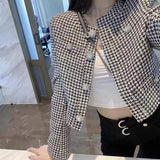 2025 Spot thousand bird grid sequined short top baby same jacket small fragrant wind diamond buckle embroidered small blazer