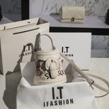 Women's Bag  New Trendy Women's Bags Versatile Fashion Graffiti Bucket Bag Contrast Color Handbag Shoulder Bag Messenger Bag