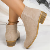 Autumn and Winter Cross-Border   Leopard Root Booties Side Zipper round Toe V Cut Suede Ankle Boots Female in Stock