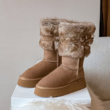2025  Northeast snow boots women's winter velvet thickened popular new thick-soled medium tube cotton shoes fashionable versatile fluffy boots