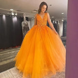 2025V-neck tulle ball dress lace applique long ball dress  new formal evening dress
