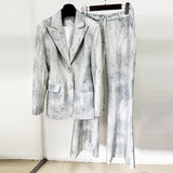 2025 style tie-dye two-piece set of femininity elegance  spring new lapel top high-waisted wide-leg pants set
