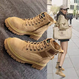 Martin Boots for Women  New Autumn and Winter New Fleece-lined Thick Retro Worker Boot Winter Versatile Yellow Platform Ankle Boots