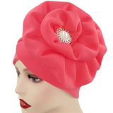 deanwangkt Solid African turban big flower design headtie cap for fashion women headwrap with badge