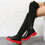 New  Winter 36-43 plus Size Boots Female HOT and NEW Cross Border Solid Color over the Knee round Head Flying Woven Elastic Long Socks