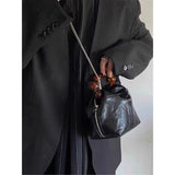 DEANWANGKT 2025 Handbag bag women's new high-end hand scratch commuter bag new Chinese black beaded shoulder messenger women's bag