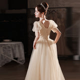 2025 Champagne banquet evening dress women's  new temperament thin dress vocal art test host dress