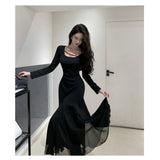 2025 high-end retro little black dress suspender sexy dress high-end seaside vacation halter dress long dress