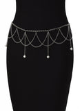 2025  MW3279  waist chain multi-strip cross wave fringed chain pearl grain pendant waist chain waist jewelry