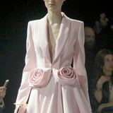 2025 spring new fashion V-neck three-dimensional rose splicing design suit + high waist pleated skirt suit