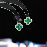 2025 Small fresh lucky grass stud earrings micro-inlaid zircon super fairy sweet earrings atmospheric simple commuting daily versatile earrings