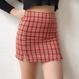 deanwangkt - Red Cara Plaid Skirt