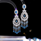 2025 Luxury light luxury geometric water drop inlaid zircon earrings s925 silver needle temperament elegant heavy industry dinner dress earrings