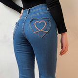 deanwangkt - Rainbow Love Heart Bell Bottom Jeans ~ HANDMADE