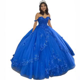 2025Popular, ,   new evening dress one-word shoulder bar mitzvah dress princess dress three-dimensional flower applique dress
