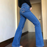 deanwangkt - Rainbow Love Heart Bell Bottom Jeans ~ HANDMADE