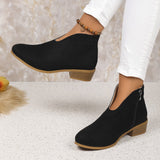 Sexy V Cut Booties Women  New HOTan and NEWn Foreign Trade Large Size Thick Heel Pointed-Toe Side Zip Chelsea Boots