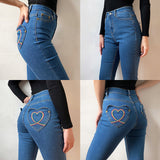 deanwangkt - Rainbow Love Heart Bell Bottom Jeans ~ HANDMADE