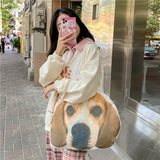 DEANWANGKT 2025 Bag  new  ins cute puppy funny canvas bag large capacity tote bag women's bag shoulder bag