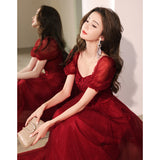 2025 Toast clothes Bridal women  new autumn and winter pregnant women return clothes Skinny burgundy wedding thank you banquet dress skirt