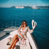 2021 spring and summer New new  romantic floral print deep v-neck long-sleeved pendulum maxi dress