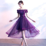 Solvbao Adorable High Low Tulle Off Shoulder Flowers Party Dress, Cute Homecoming Dress