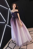 Solvbao Beautiful Light Purple Gradient Tulle Long Formal Dress, Off Shoulder Prom Dress