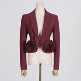 2025 spring new fashion V-neck three-dimensional rose splicing design suit + high waist pleated skirt suit