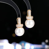 2025 New Popularan large pearl full zirconium round earrings women's s925 silver needle personality simple and versatile fashion temperament stud earrings