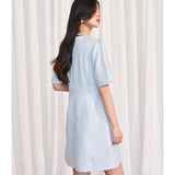 [Shengdu] 24 Spring and Summer New  Socialite Gentle Advanced Sweet Beauty Blue Classic Style Short Sleeve Dress