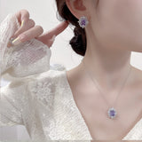 2025 light luxury exquisite zircon set, collarbone chain earrings, niche high-end square zirconium bridal necklace necklace jewelry